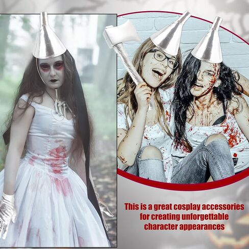 3 Pcs Silver Funnel Hat Axe Set Halloween Hat with Silvery Gloves Metallic Wizard Man Costume Accessories for Adult Kids Halloween Cosplay Party in Saudi Arabia