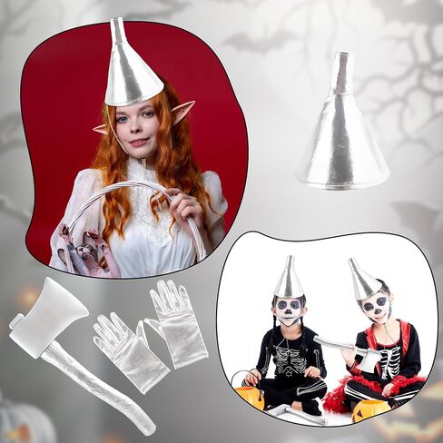 3 Pcs Silver Funnel Hat Axe Set Halloween Hat with Silvery Gloves Metallic Wizard Man Costume Accessories for Adult Kids Halloween Cosplay Party in Saudi Arabia