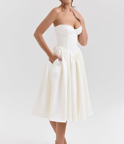 Women's Solid Color Sexy Strapless Maxi Dress Plus Size Tube Top Long Sundress Summer Tube Y2K Party Club Dresses in Saudi Arabia