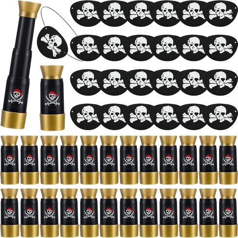 Libima 24 Sets Pirate Eye Patches and Telescopes Sets for Kids, Plastic Pirate Telescopes Pirate Patch Bulk Pirate Party Favors Kids Pirate Accessories for Halloween Pirate Theme Birthday Supplies in Kuwait