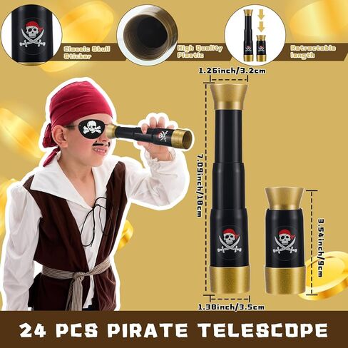 Libima 24 Sets Pirate Eye Patches and Telescopes Sets for Kids, Plastic Pirate Telescopes Pirate Patch Bulk Pirate Party Favors Kids Pirate Accessories for Halloween Pirate Theme Birthday Supplies in Kuwait