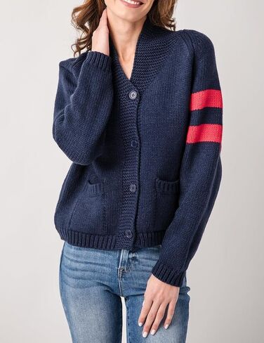 Women's American Flag Cardigan Long Sleeve Open Front Button Down Chunky Knit Varsity Sweater in Saudi Arabia