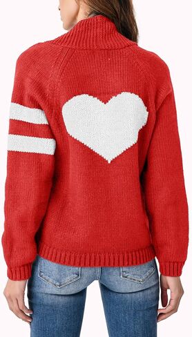 Women's American Flag Cardigan Long Sleeve Open Front Button Down Chunky Knit Varsity Sweater in Saudi Arabia