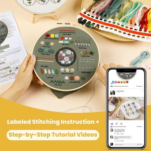 HTVRONT Bead Embroidery Kit for Beginners 3 Sets Bling Bling Bead Embroidery Kit with Step by Step Stitch Video & Instructions, Three-Dimensional Starter Embroidery Kit with 19 Stitches for Gift in Kuwait
