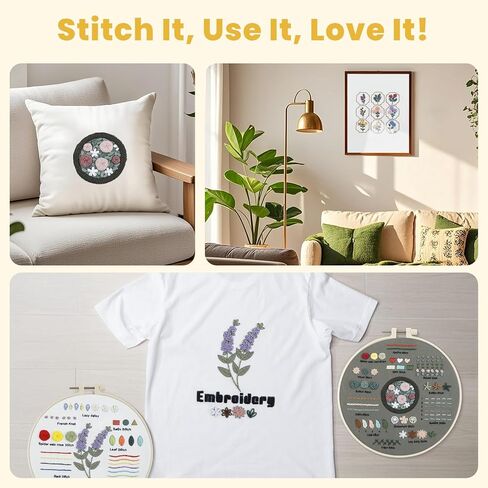 HTVRONT Bead Embroidery Kit for Beginners 3 Sets Bling Bling Bead Embroidery Kit with Step by Step Stitch Video & Instructions, Three-Dimensional Starter Embroidery Kit with 19 Stitches for Gift in Kuwait