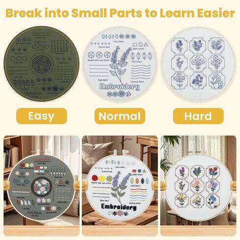 HTVRONT Bead Embroidery Kit for Beginners 3 Sets Bling Bling Bead Embroidery Kit with Step by Step Stitch Video & Instructions, Three-Dimensional Starter Embroidery Kit with 19 Stitches for Gift in Kuwait