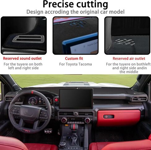 Dash Cover Mat for Toyota Tacoma Accessories 2024 2025 Dashboard Mat, Center Console Cover Sunshield Protector Pad, Dashboard Decorative Interior, UV Rays Protector Mat (Red Trim) in Kuwait