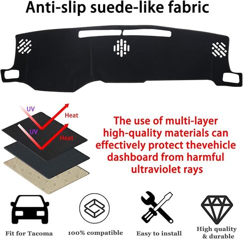 Dash Cover Mat for Toyota Tacoma Accessories 2024 2025 Dashboard Mat, Center Console Cover Sunshield Protector Pad, Dashboard Decorative Interior, UV Rays Protector Mat (Red Trim) in Kuwait