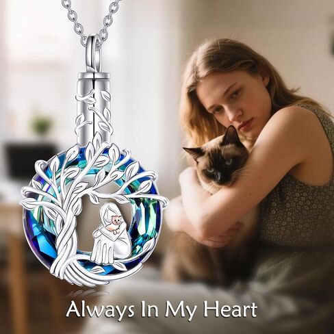 TOUPOP Cat Cremation Jewelry for Ashes Sterling Silver Cat Moon Urn Necklace that Hold Human Pet Ashes Memorial Keepsake Jewelry Gifts for Women Girls in Kuwait