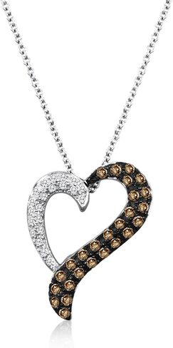 LE VIAN 1/3 Carat Diamond Asymmetrical Two Tone Heart Pendant Necklace for Women in 14k White Gold (Fancy Brown/H-I, VS2-SI2, cttw) on 18 Inch Chain with Lobster Claw Clasp Open Heart Pendant in Saudi Arabia