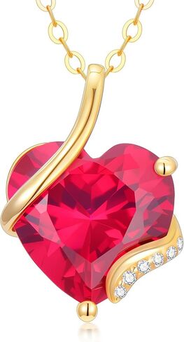 YDD 14K Solid Gold Heart Gemstone Birthstone Necklaces for Women Dainty 3 Carat Heart Cut Gemstone Pendant Birthstone Anniversary Birthday Jewelry Gifts for Her 16"-18" in Saudi Arabia