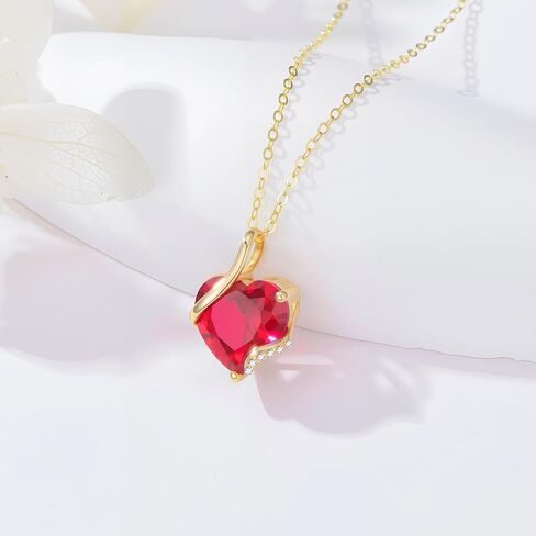 YDD 14K Solid Gold Heart Gemstone Birthstone Necklaces for Women Dainty 3 Carat Heart Cut Gemstone Pendant Birthstone Anniversary Birthday Jewelry Gifts for Her 16"-18" in Saudi Arabia