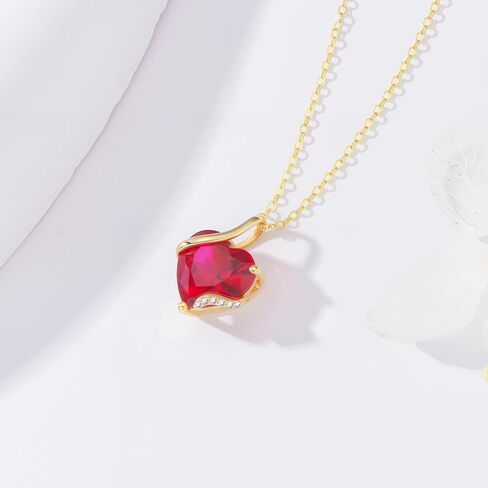 YDD 14K Solid Gold Heart Gemstone Birthstone Necklaces for Women Dainty 3 Carat Heart Cut Gemstone Pendant Birthstone Anniversary Birthday Jewelry Gifts for Her 16"-18" in Saudi Arabia