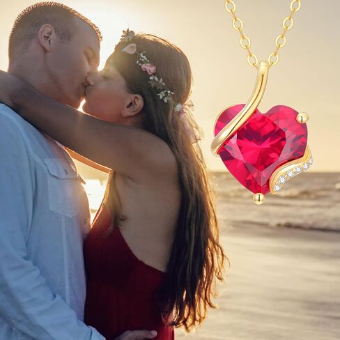 YDD 14K Solid Gold Heart Gemstone Birthstone Necklaces for Women Dainty 3 Carat Heart Cut Gemstone Pendant Birthstone Anniversary Birthday Jewelry Gifts for Her 16"-18" in Saudi Arabia