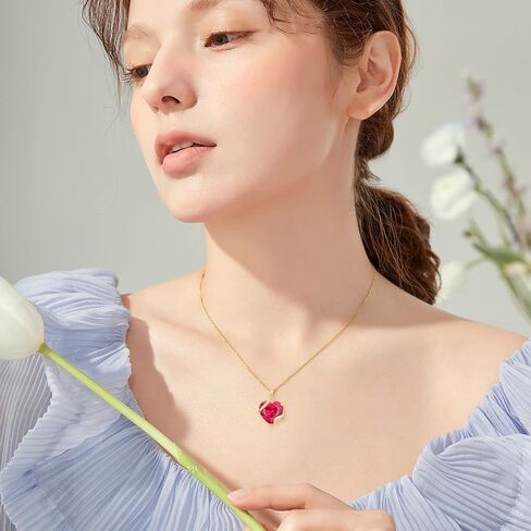 YDD 14K Solid Gold Heart Gemstone Birthstone Necklaces for Women Dainty 3 Carat Heart Cut Gemstone Pendant Birthstone Anniversary Birthday Jewelry Gifts for Her 16"-18" in Saudi Arabia