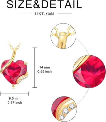 YDD 14K Solid Gold Heart Gemstone Birthstone Necklaces for Women Dainty 3 Carat Heart Cut Gemstone Pendant Birthstone Anniversary Birthday Jewelry Gifts for Her 16"-18" in Saudi Arabia