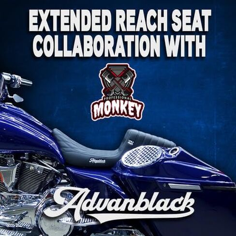 Advanblack Harley Touring Professional Monkey Extended Reach Tall Boy Seat - Fit for 2009-2023 Harley Touring (Pro-Monkey Seat) (Black Stitching) in Saudi Arabia