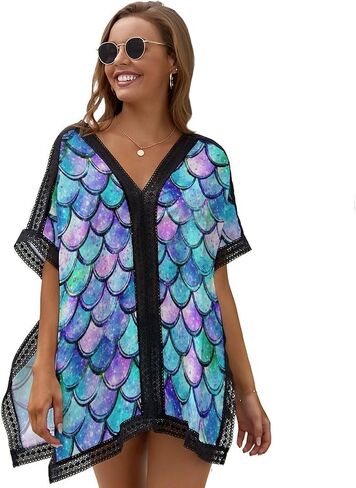Women's Swimsuit Coverups Bikini Beach Swimwear Cover Up V-neck Bathing Suit Cover Up Top Tunic in Kuwait