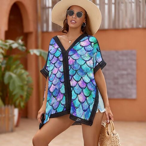 Women's Swimsuit Coverups Bikini Beach Swimwear Cover Up V-neck Bathing Suit Cover Up Top Tunic in Kuwait