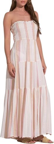 ELAN Women's Strapless Tie-Back Smocked Bodice Cover-Up Maxi Dress in Saudi Arabia