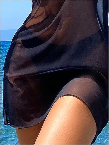 Wdirara Women's Goth Graphic Graphic Mesh Cover Up Short Sere See من خلال فستان الشاطئ in Saudi Arabia