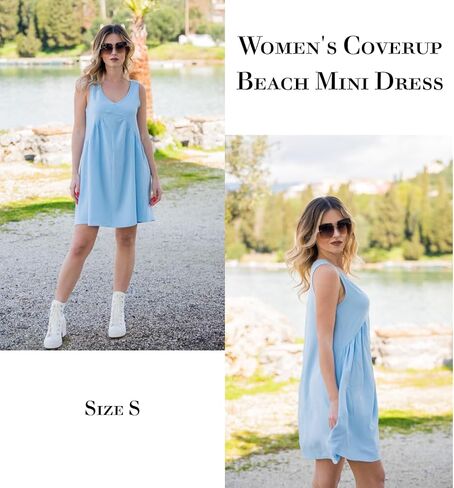 AI'MAGE Women's Swimsuit Coverup Sleeveless Beachwear Summer Casual Bathing Suit V Neck Bikini Coverups Mini Dress S-XXL in Saudi Arabia