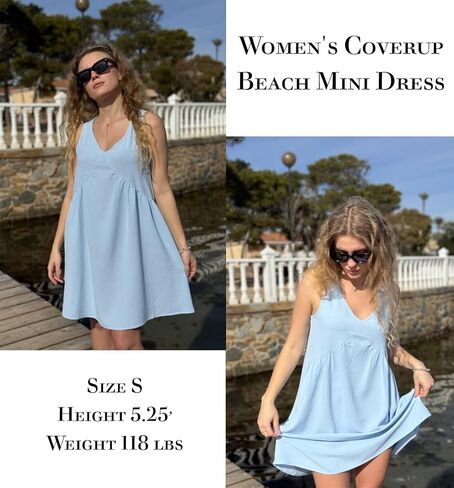 AI'MAGE Women's Swimsuit Coverup Sleeveless Beachwear Summer Casual Bathing Suit V Neck Bikini Coverups Mini Dress S-XXL in Saudi Arabia