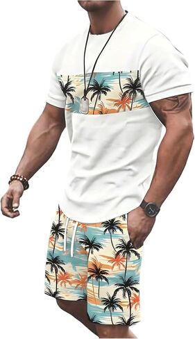 Gorglitter Men Factor Admits Summer Outfits 2 قطعة استوائية قصيرة الأكمام وقميص شورت. in Saudi Arabia