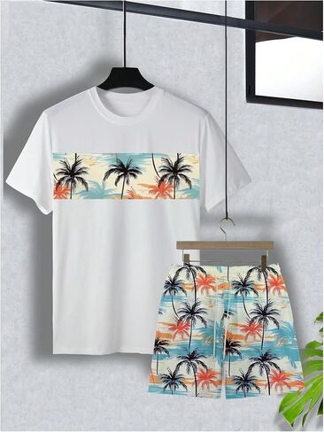 Gorglitter Men Factor Admits Summer Outfits 2 قطعة استوائية قصيرة الأكمام وقميص شورت. in Saudi Arabia