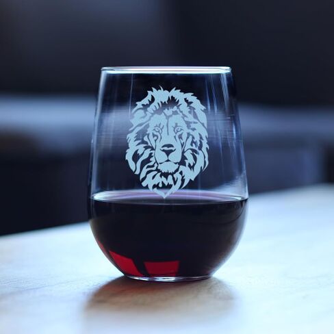 Lion Stemless Wine Glass - Fun Safari Themed Decor and Gifts for Lovers of African Wild Animals - Large 17 Oz Glasses in Saudi Arabia