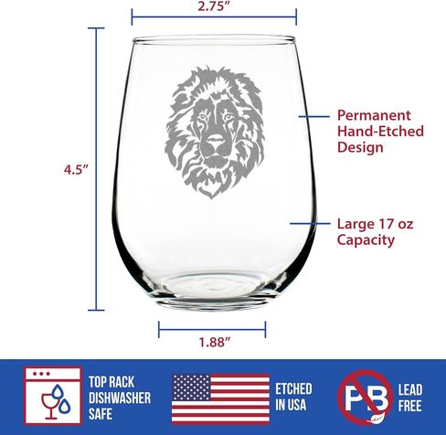 Lion Stemless Wine Glass - Fun Safari Themed Decor and Gifts for Lovers of African Wild Animals - Large 17 Oz Glasses in Saudi Arabia