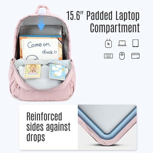 Bluboon Backpack for Girls Kids School Backpacks Bow Quilted Bookbag Multiple Pockets Lightweight 15.6 Laptop Backpack for Elementary Primary Middle School in Saudi Arabia
