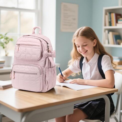 Bluboon Backpack for Girls Kids School Backpacks Bow Quilted Bookbag Multiple Pockets Lightweight 15.6 Laptop Backpack for Elementary Primary Middle School in Saudi Arabia