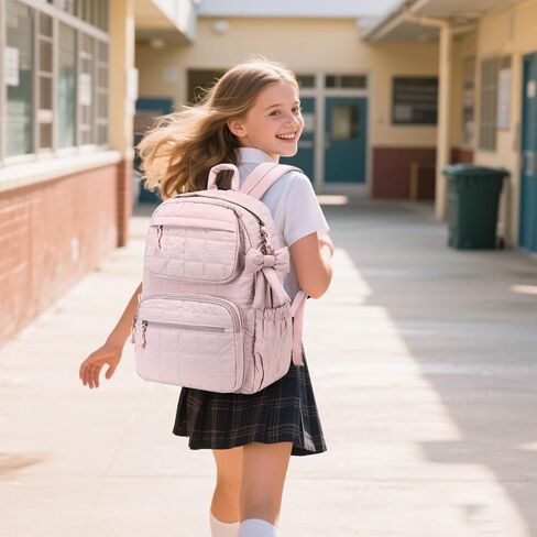 Bluboon Backpack for Girls Kids School Backpacks Bow Quilted Bookbag Multiple Pockets Lightweight 15.6 Laptop Backpack for Elementary Primary Middle School in Saudi Arabia