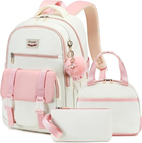 Backpacks for Girls,Laptop Bags for Women Men,3pcs Backpack with Lunch Bag Pencil Pouch Case for Teens Girl Kids Bookbag Elementary Middle School College Back Packs Student Daypack Pink Set in Saudi Arabia