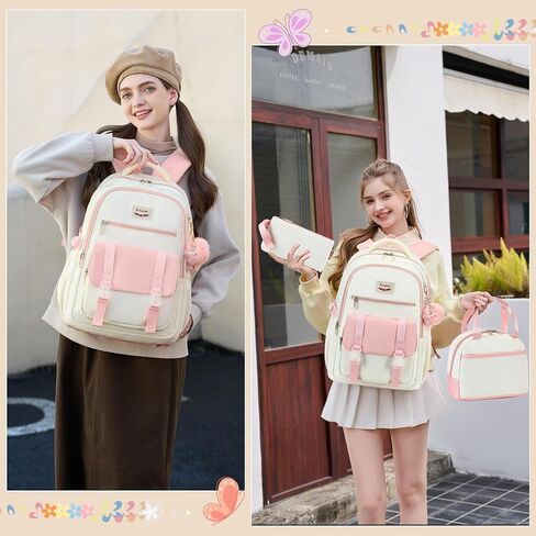 Backpacks for Girls,Laptop Bags for Women Men,3pcs Backpack with Lunch Bag Pencil Pouch Case for Teens Girl Kids Bookbag Elementary Middle School College Back Packs Student Daypack Pink Set in Saudi Arabia