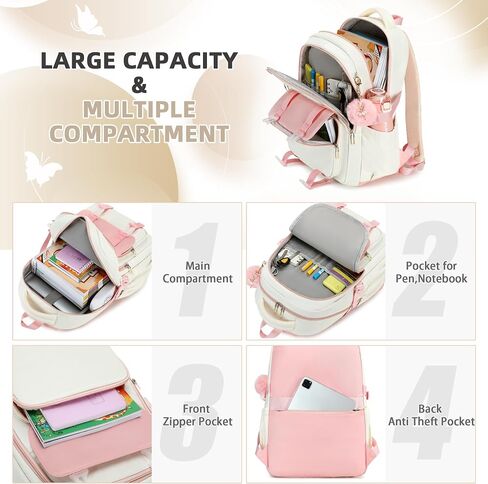 Backpacks for Girls,Laptop Bags for Women Men,3pcs Backpack with Lunch Bag Pencil Pouch Case for Teens Girl Kids Bookbag Elementary Middle School College Back Packs Student Daypack Pink Set in Saudi Arabia