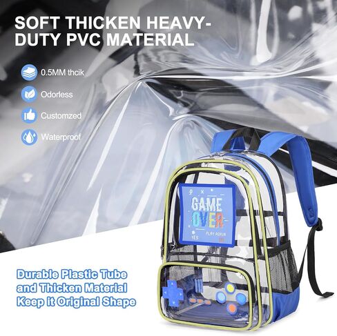 Clear Backpack for Boys, Clear Gamer School Backpack Heavy Duty with Lunch Bag and Pencil Case, Transparent See Through Bookbag Stadium Approved for Teen Boy Kids Elementary Middle High School in Saudi Arabia