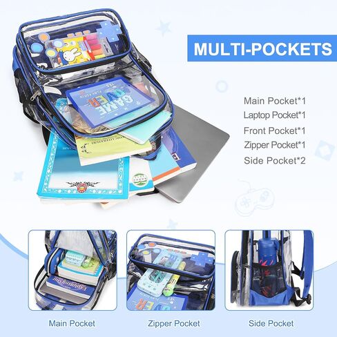Clear Backpack for Boys, Clear Gamer School Backpack Heavy Duty with Lunch Bag and Pencil Case, Transparent See Through Bookbag Stadium Approved for Teen Boy Kids Elementary Middle High School in Saudi Arabia