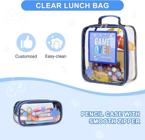 Clear Backpack for Boys, Clear Gamer School Backpack Heavy Duty with Lunch Bag and Pencil Case, Transparent See Through Bookbag Stadium Approved for Teen Boy Kids Elementary Middle High School in Saudi Arabia