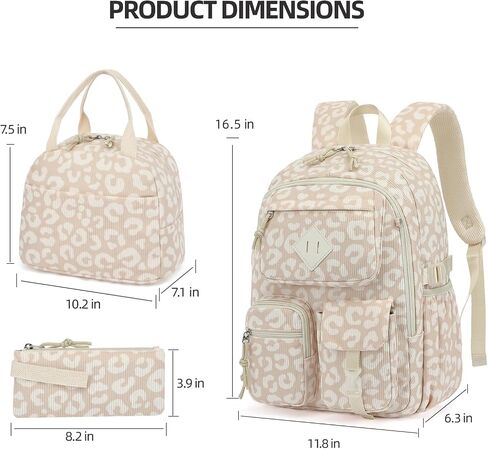3pcs corduroy school backpack for Girls ، Kids Large Capacity Bagcs Councles with with box box and pencil bage (corduroy leopard) in Kuwait