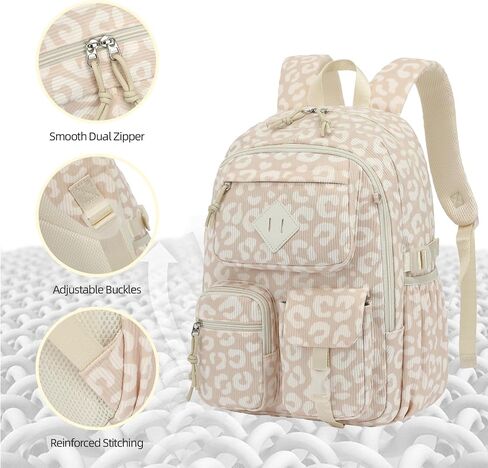 3pcs corduroy school backpack for Girls ، Kids Large Capacity Bagcs Councles with with box box and pencil bage (corduroy leopard) in Kuwait