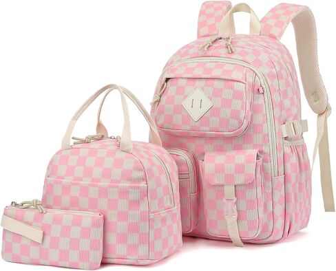 3pcs corduroy school backpack for Girls ، Kids Large Capacity Bagcs Councles with with box box and pencil bage (corduroy leopard) in Kuwait