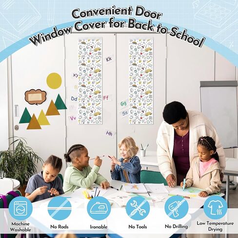 R HORSE Classroom Door Window Curtains - 2Pcs Back to School Door Covers for Class with Hook and Loop, Darkening Blackout Roller Shades Window Covering for Classroom School Office Nursery Decor in Saudi Arabia