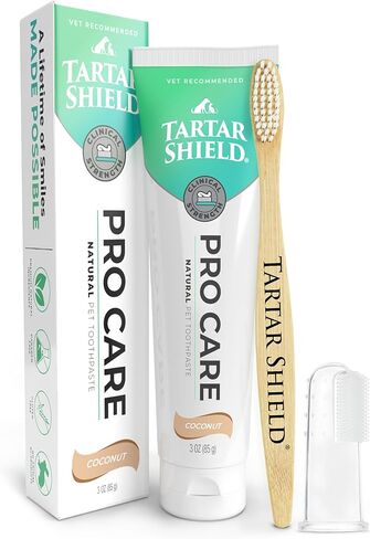 Tartar Shield Pro Care - معجون أسنان الحيوانات الأليفة الأنزيمية الطبيعية - يحمي من البلاك والتارتار - ينفذ التنفس ويزيل البقع بلطف - ينظف الأسنان واللثة - للكلاب والقطط - نكهة جوز الهند ، 3 أوقية. in Kuwait
