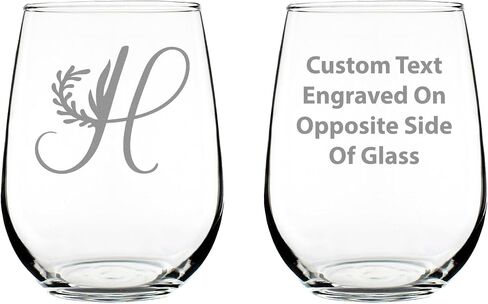 Monogram Floral Letter H - Stemless Wine Glass - Personalized Gifts for Women and Men - Large Engraved Glasses in Saudi Arabia