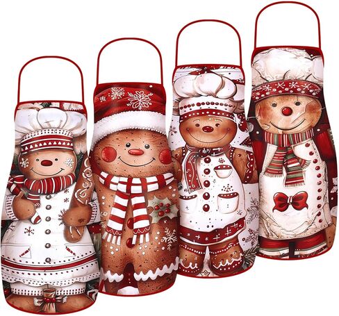 Vabean 4 Pcs Christmas Elf Santa Snowman Apron Adjustable Kitchen Cooking Aprons BBQ Bib Funny Chef Apron for Women Xmas in Kuwait