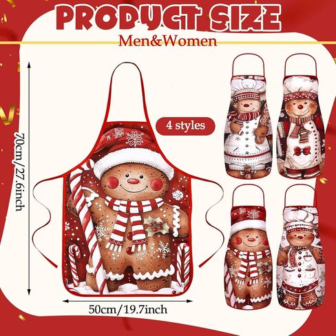 Vabean 4 Pcs Christmas Elf Santa Snowman Apron Adjustable Kitchen Cooking Aprons BBQ Bib Funny Chef Apron for Women Xmas in Kuwait