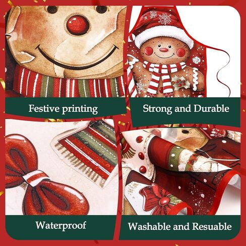 Vabean 4 Pcs Christmas Elf Santa Snowman Apron Adjustable Kitchen Cooking Aprons BBQ Bib Funny Chef Apron for Women Xmas in Kuwait
