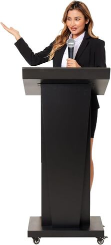 Podium Stand with 4 Locking Wheels, Lecterns & Podiums for Church School Office Conference Home, Heavy Duty Metal, Large Storage Area, Slant Desktop, 50.4" H, White in Kuwait